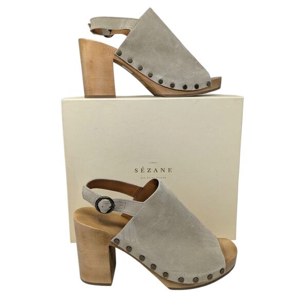 Sezane Dakota Stone High Heel Beige Clogs Mules Sandals 40 - Picture 2 of 8